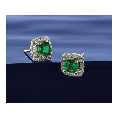 14k White Gold Lab-Created Emerald Diamond Halo Earrings – view 5