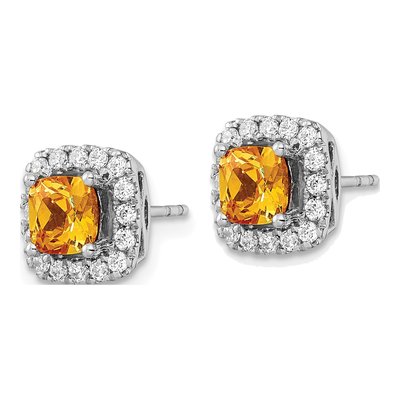 14K White Gold Citrine and Lab-Grown Diamond Earrings – view 2