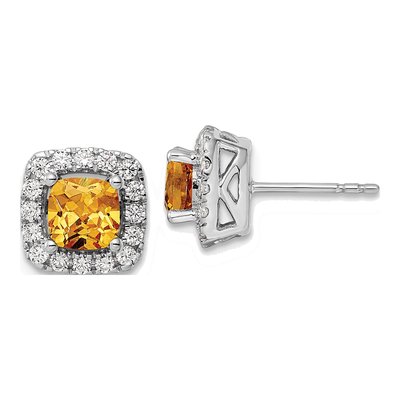 14K White Gold Citrine and Lab-Grown Diamond Earrings
