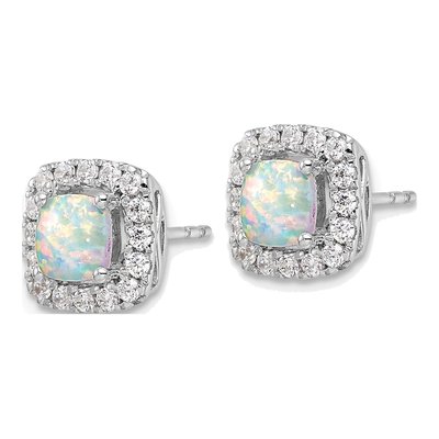 14K White Gold 3/8 ct tw 1.4mm Round Opal & Lab-Grown Diamond Halo Stud Earrings – view 3