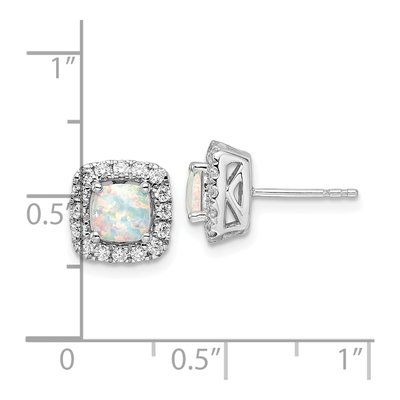 14K White Gold 3/8 ct tw 1.4mm Round Opal & Lab-Grown Diamond Halo Stud Earrings – view 5