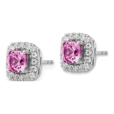 14K White Gold 3/8 ct tw 5mm Cushion Lab-Grown Diamond Halo Stud Earrings – view 2