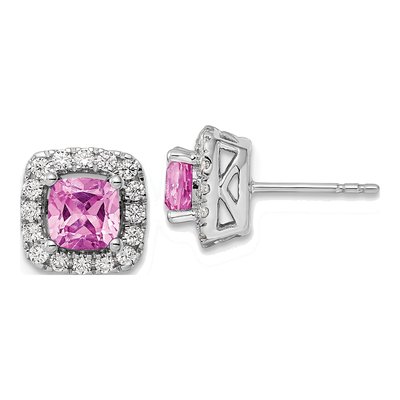 14K White Gold 3/8 ct tw 5mm Cushion Lab-Grown Diamond Halo Stud Earrings