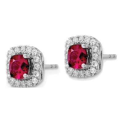 14K White Gold Lab Ruby Diamond Halo Earrings – view 2