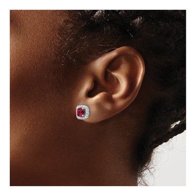 14K White Gold Lab Ruby Diamond Halo Earrings – view 3