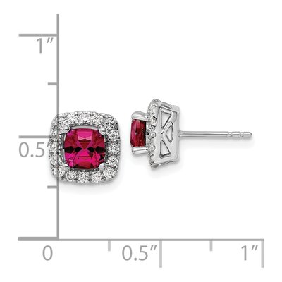 14K White Gold Lab Ruby Diamond Halo Earrings – view 4