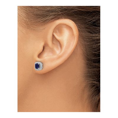 14K White Gold Lab-Created Sapphire and Lab-Grown Diamond Earrings – view 3