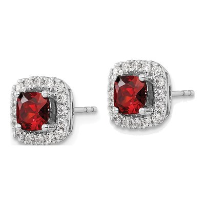 14K White Gold 3/8 ct tw 5mm Cushion Garnet & Lab-Grown Diamond Stud Earrings – view 2