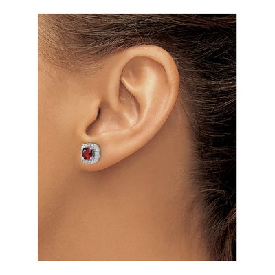 14K White Gold 3/8 ct tw 5mm Cushion Garnet & Lab-Grown Diamond Stud Earrings – view 3