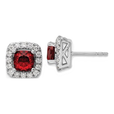 14K White Gold 3/8 ct tw 5mm Cushion Garnet & Lab-Grown Diamond Stud Earrings