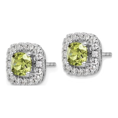 14K White Gold 3/8 ct tw 5mm Cushion Peridot & Lab-Grown Diamond Stud Earrings – view 2
