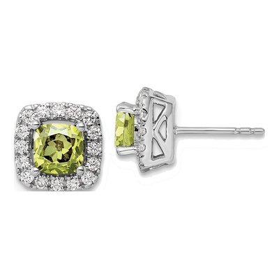 14K White Gold 3/8 ct tw 5mm Cushion Peridot & Lab-Grown Diamond Stud Earrings