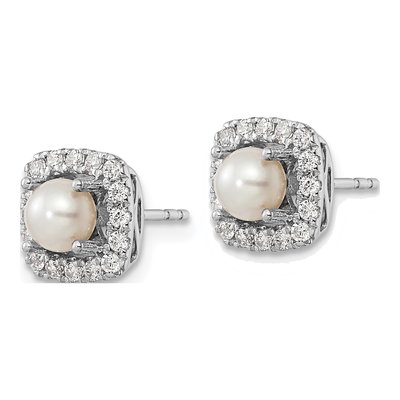 14K White Gold 3/8 ct tw 1.4mm Round Pearl & Lab-Grown Diamond Halo Stud Earrings – view 2