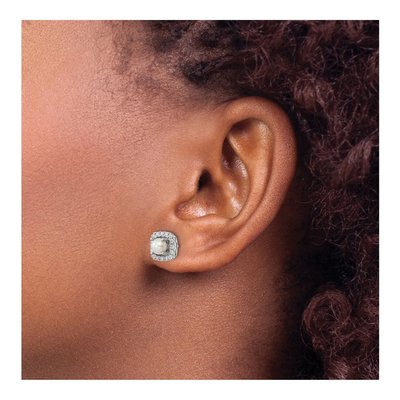 14K White Gold 3/8 ct tw 1.4mm Round Pearl & Lab-Grown Diamond Halo Stud Earrings – view 3