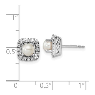14K White Gold 3/8 ct tw 1.4mm Round Pearl & Lab-Grown Diamond Halo Stud Earrings – view 4