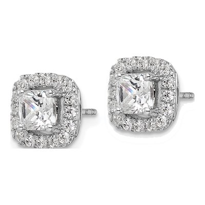 14K White Gold 3/8 ct tw 5mm Cushion Lab-Grown Diamond Halo Stud Earrings – view 2
