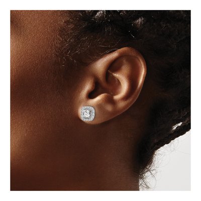 14K White Gold 3/8 ct tw 5mm Cushion Lab-Grown Diamond Halo Stud Earrings – view 3
