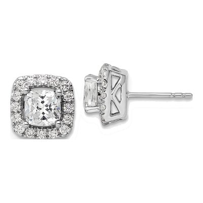 14K White Gold 3/8 ct tw 5mm Cushion Lab-Grown Diamond Halo Stud Earrings
