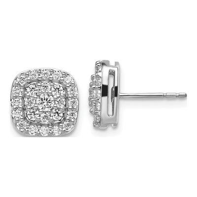14K White Gold 7/8 ct tw 2.5mm Round Lab-Grown Diamond Halo Stud Earrings