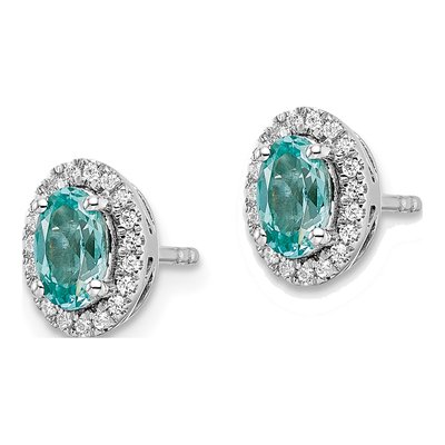 14K White Gold Lab Paraiba & Diamond Button Earrings – view 2