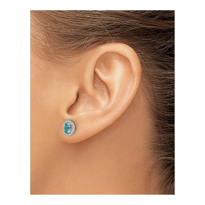 14K White Gold Lab Paraiba & Diamond Button Earrings – view 3