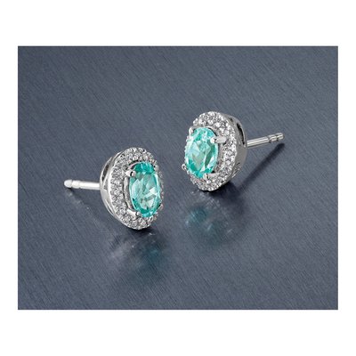 14K White Gold Lab Paraiba & Diamond Button Earrings – view 5