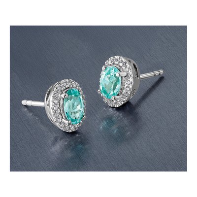 14K White Gold Lab Paraiba & Diamond Button Earrings – view 6