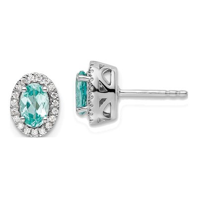 14K White Gold Lab Paraiba & Diamond Button Earrings