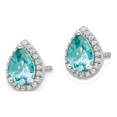 14K White Gold Pure Serenity Lab-Grown Diamond And Pear Created Paraiba Earrings – view 3