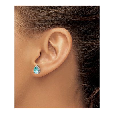 14K White Gold Pure Serenity Lab-Grown Diamond And Pear Created Paraiba Earrings – view 4