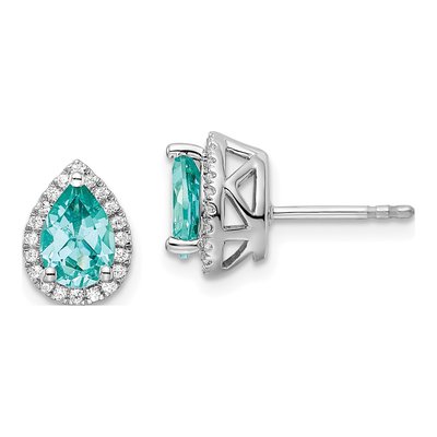14K White Gold Pure Serenity Lab-Grown Diamond And Pear Created Paraiba Earrings