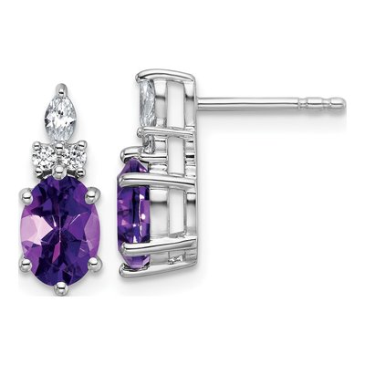 14K White Gold 1/6 ct tw Amethyst & Diamond Dangle Earrings