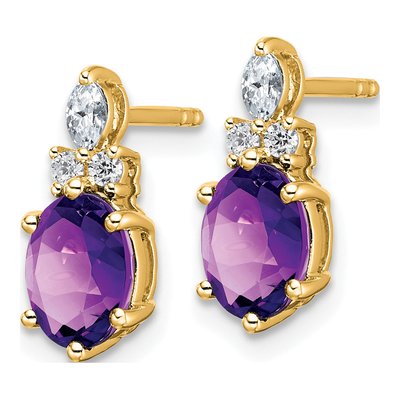 14K Yellow Gold 1/6 ct tw Amethyst & Diamond Oval Dangle Earrings – view 2
