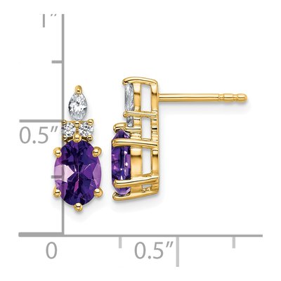 14K Yellow Gold 1/6 ct tw Amethyst & Diamond Oval Dangle Earrings – view 3