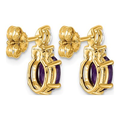 14K Yellow Gold 1/6 ct tw Amethyst & Diamond Oval Dangle Earrings – view 4