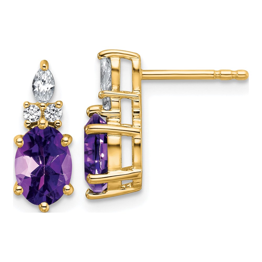14K Diamond And 7x5 Oval February/amethyst Post Earrings