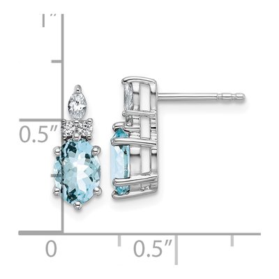 14K White Gold 1/6 ct tw Aquamarine & Diamond Oval March Dangle Earrings – view 3