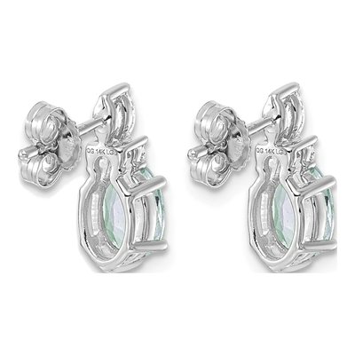 14K White Gold 1/6 ct tw Aquamarine & Diamond Oval March Dangle Earrings – view 4
