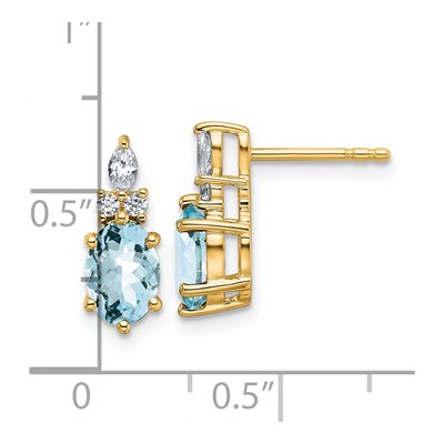 14K Yellow Gold 1/6 ct tw Aquamarine & Diamond Oval March Dangle Earrings – view 3