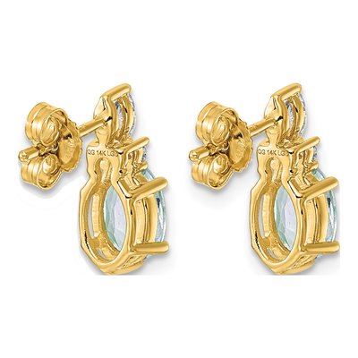 14K Yellow Gold 1/6 ct tw Aquamarine & Diamond Oval March Dangle Earrings – view 4