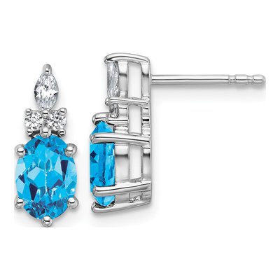 14K White Gold 1/6 ct tw Blue Topaz & Diamond Dangle Earrings