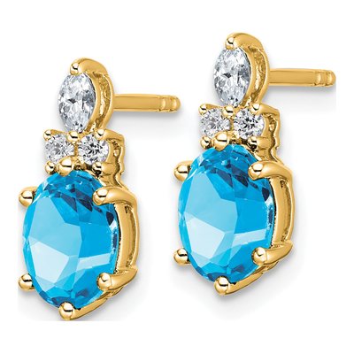 14K Yellow Gold 1/6 ct tw Blue Topaz & Diamond Dangle Earrings – view 2