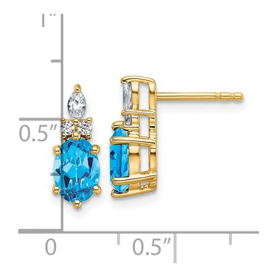 14K Yellow Gold 1/6 ct tw Blue Topaz & Diamond Dangle Earrings – view 3