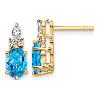 14K Yellow Gold 1/6 ct tw Blue Topaz & Diamond Dangle Earrings