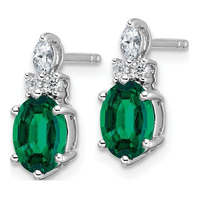 14K White Gold 1/6 ct tw Lab-Created Emerald & Diamond Oval May Stud Earrings – view 2