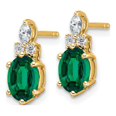 14K Yellow Gold 1/6 ct tw Oval Lab-Created Emerald & Diamond Stud Earrings – view 2