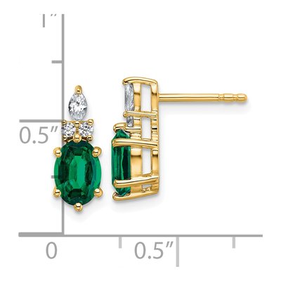 14K Yellow Gold 1/6 ct tw Oval Lab-Created Emerald & Diamond Stud Earrings – view 3