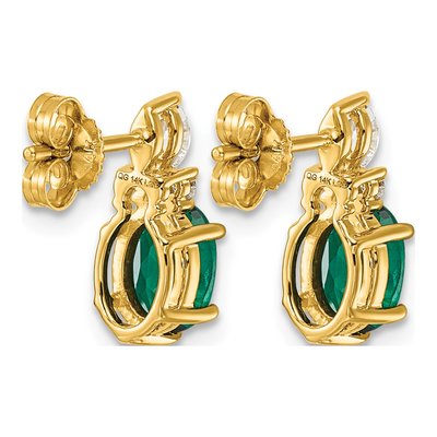 14K Yellow Gold 1/6 ct tw Oval Lab-Created Emerald & Diamond Stud Earrings – view 4