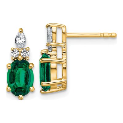 14K Yellow Gold 1/6 ct tw Oval Lab-Created Emerald & Diamond Stud Earrings
