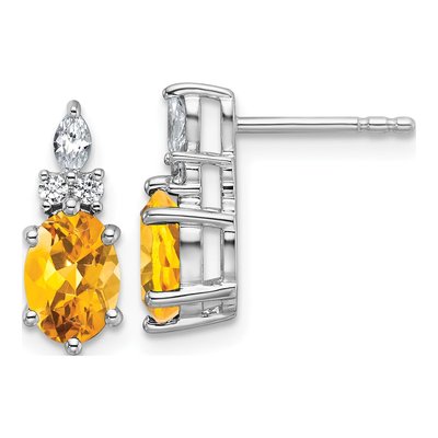 14K White Gold 1/6 ct tw Citrine & Diamond Dangle Earrings